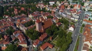 Bazilika Eski Şehir Olsztyn Bazylika, Miasto Havadan Bakış Polonya. Yüksek kalite 4k görüntü