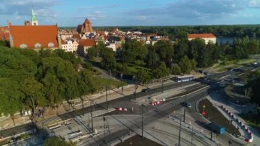 Chopin Sokağı Panorama Torun Krajobraz Hava Görüntüsü Polonya. Yüksek kalite 4k görüntü