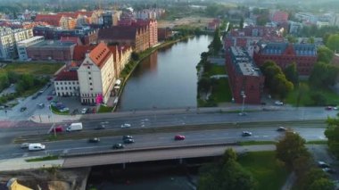 Banliyö Gdansk Podwale Przedmiejskie Motlawa Nehri Havacılık Görünümü Polonya. Yüksek kalite 4k görüntü