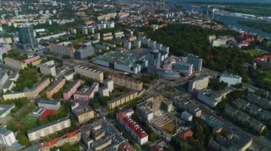 Szczecin Krajobraz Hava Manzaralı Polonya 'nın Güzel Panoraması. Yüksek kalite 4k görüntü