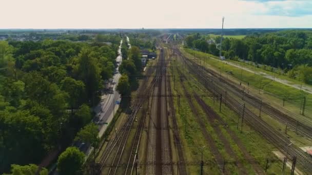 Tracks Train Railway Station Torun Glowny Dworzec Kolejowy Aerial View — стокове відео