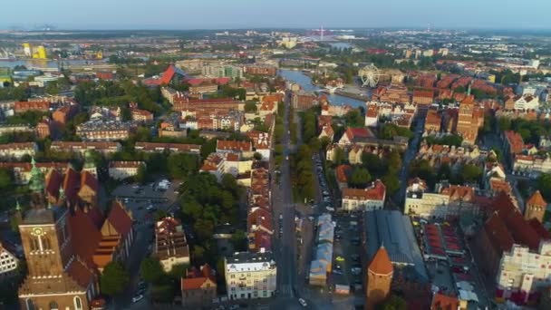 Piękna Panorama Gdańska Krajobraz Stare Miasto Widok Powietrza Polska Wysokiej — Wideo stockowe