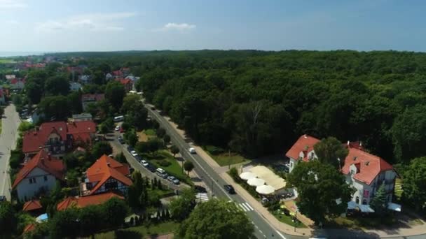 Schöne Landschaft Häuser Wald Krynica Morska Piekny Krajobraz Luftaufnahme Polen — Stockvideo