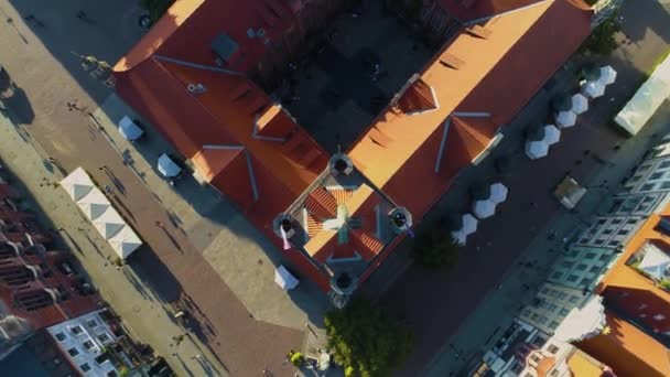 Old Town Square Torun Ratusz Centrum Stary Rynek Aerial View — Stock Video