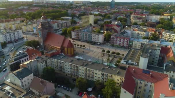 Όμορφη Παλιά Αγορά Πλατεία Gorzow Wielkopolski Stary Rynek Aerial View — Αρχείο Βίντεο