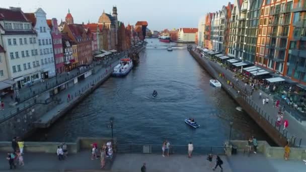 Green Bridge Downtown Gdansk Zielony Most Motlawa River Aerial View — Stock Video