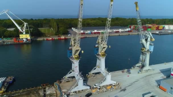 Kranar New Port Gdansk Zurawie Nowy Port Flygfoto Polen Högkvalitativ — Stockvideo