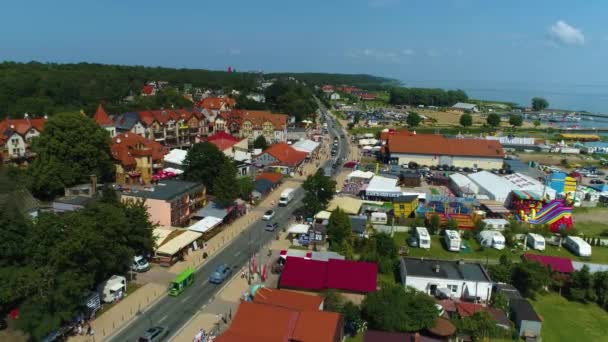 Krásná Krajina Krynica Morska Main Street Aerial View Polsko Vysoce — Stock video