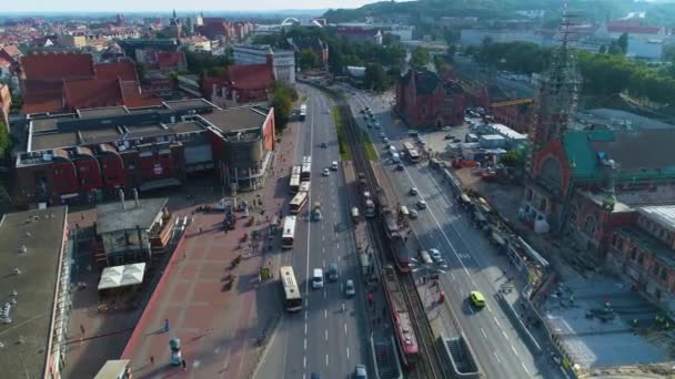 Vasútállomás Main Gdansk Dworzec Kolejowy Aerial View Lengyelország Kiváló Minőségű — Stock videók