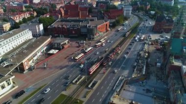 Tren İstasyonu Ana Gdansk Dworzec Kolejowy Hava Görüntüsü Polonya. Yüksek kalite 4k görüntü