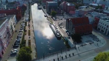 Mostowa Nehri Brda Bydgoszcz Rzeka Plac Teatralny Hava Görüntüsü Polonya. Yüksek kalite 4k görüntü