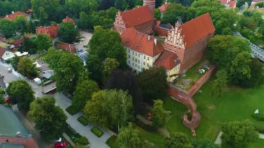 Castle Warmia Müzesi ve Mazury Olsztyn Zamek Muzeum Hava Manzaralı Polonya. Yüksek kalite 4k görüntü