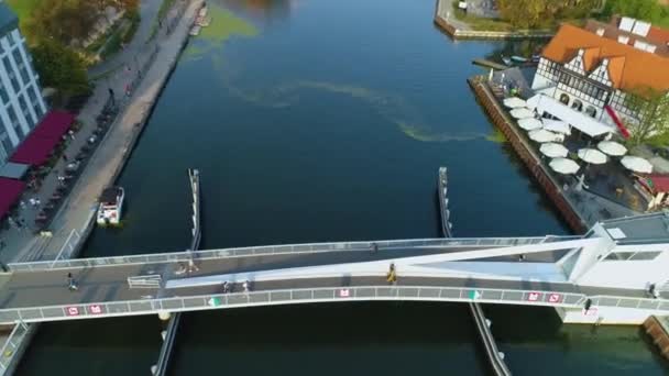 Most Zwodzony Wyspa Ołowianka Gdańsk Kladka Zwocona Widok Lotu Ptaka — Wideo stockowe