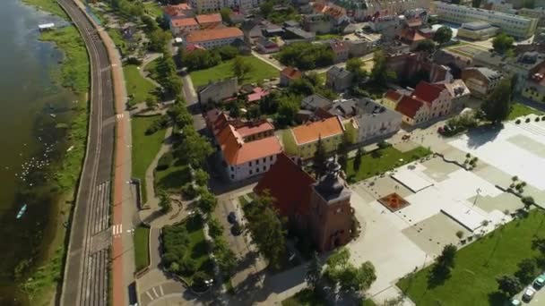 Kostel Old Market Square Wloclawek Hvězdný Rynek Kosciol Aerial View — Stock video