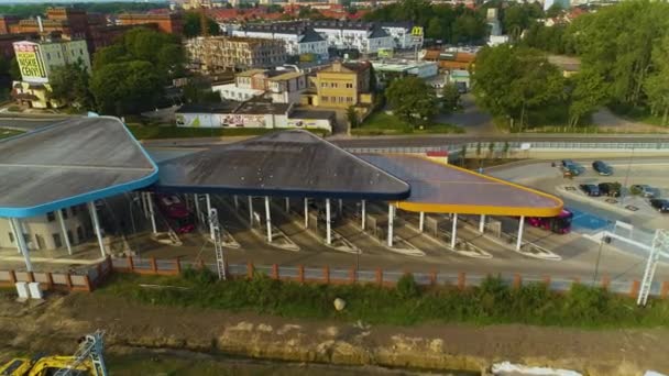 Autostazione Stargard Dworzec Autobusowy Vista Aerea Polonia Filmati Alta Qualità — Video Stock