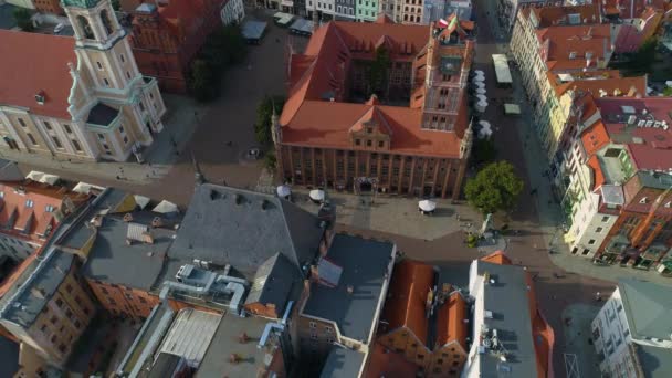 Old Town Square Torun Ratusz Centrum Stary Rynek Aerial View — Stockvideo