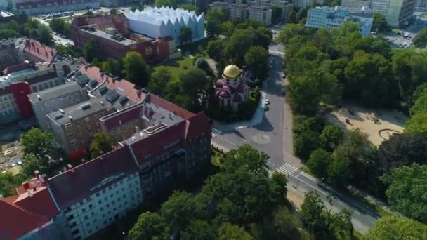 Православна Церква Щецині Cerkiew Mikolaja Aerial View Poland Кадри Високої — стокове відео