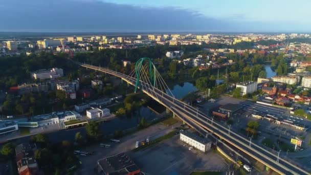 Γέφυρα Most Uniwersytecki River Rzeka Brda Bydgoszcz Aerial View Πολωνία — Αρχείο Βίντεο