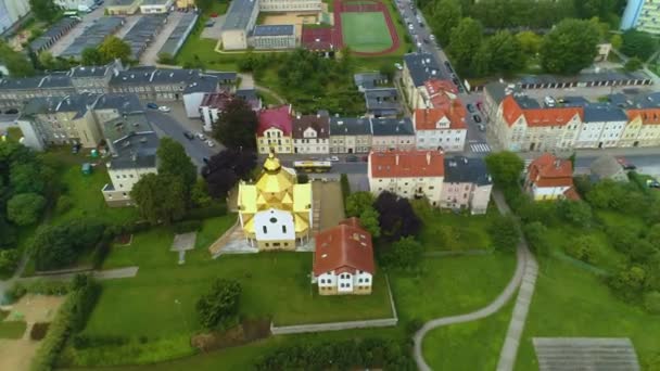 Gereja Ortodoks Koszalin Cerkiew Bogurodzicy Pemandangan Udara Polandia Rekaman Berkualitas — Stok Video