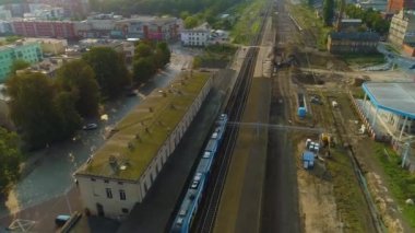 Tren İstasyonu Stargard Dworzec Kolejowy Hava Görüntülü Polonya. Yüksek kalite 4k görüntü