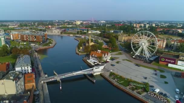 Drawbridge Olowianka Island Gdansk Kladka Zwodzona Aerial View Poland High — Stock Video