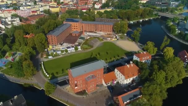 Kare Değirmen Adası Bydgoszcz Wyspa Mlynska Hava Görüntüsü Polonya Yüksek — Stok video
