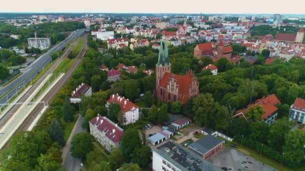 Panoráma Templom Olsztyn Kosciol Nmp Aerial View Lengyelország Kiváló Minőségű — Stock videók