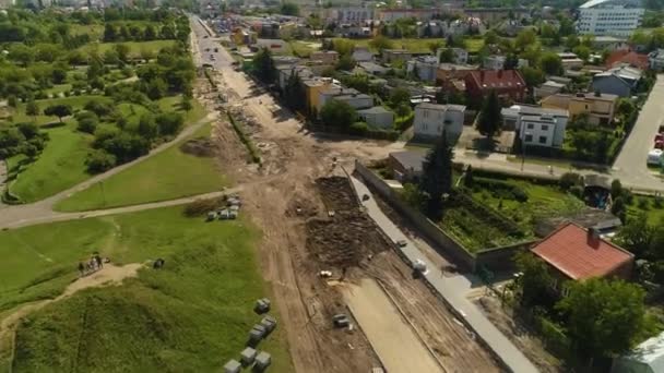 Straßenbau Ulica Kaszewskiego Wloclawek Budowa Aerial View Polen Hochwertiges Filmmaterial — Stockvideo