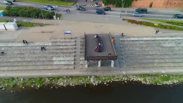 Eski Köprü Güvertesi Vistula Nehri Torun Promenada Wisla Havacılık Manzarası — Stok video