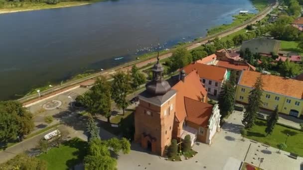 Igreja Velho Mercado Wloclawek Stary Rynek Bulwary Wisla Aerial View — Vídeo de Stock