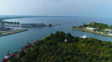 West Breakwater Gdansk Falochron Zachodni Nabrzeze Pokoju Hava Görüntüsü Polonya. Yüksek kalite 4k görüntü