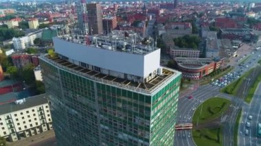 Zieleniak Waly Piastowskie Şehir Merkezi Gdansk Gökdelen Hava Görüntüsü Polonya. Yüksek kalite 4k görüntü