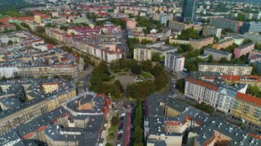 Plac Grunwaldzki Meydanı Szczecin Rondo Hava Görüntüsü Polonya. Yüksek kalite 4k görüntü