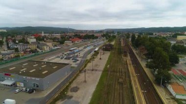 Wejherowo Tren İstasyonu Dworzec Kolejowy Pkp Hava Görüntülü Polonya. Yüksek kalite 4k görüntü