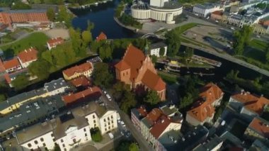 Katedral Eski Kasaba Pazarı Bydgoszcz Katedra Stary Rynek Hava Görüntüsü Polonya. Yüksek kalite 4k görüntü