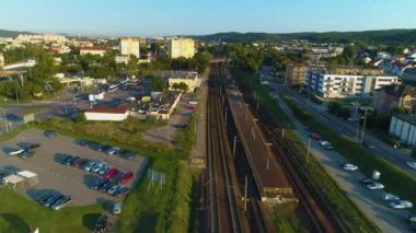 Tren İstasyonu Rumia Dworzec Kolejowy Hava Görüntülü Polonya. Yüksek kalite 4k görüntü