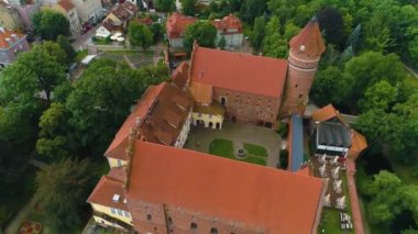 Castle Warmia Müzesi ve Mazury Olsztyn Zamek Muzeum Hava Manzaralı Polonya. Yüksek kalite 4k görüntü