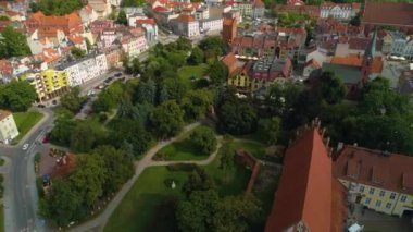 Park Jakszta Panorama Eski Olsztyn Kasabası Miasto Havacılık Görünümü Polonya. Yüksek kalite 4k görüntü
