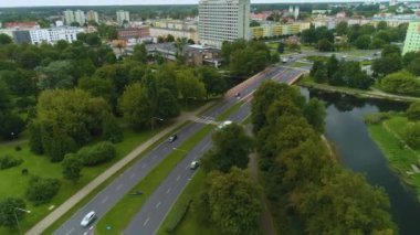 Jana Pawla Nehri Gwda Pila Aleja Rondo Havayolları Polonya. Yüksek kalite 4k görüntü