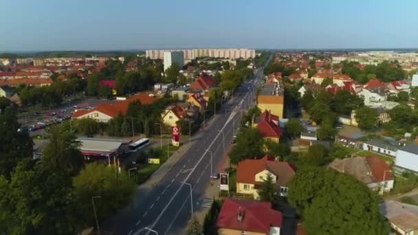 Panorama Street Szczecinska Stargard Krajobraz Aerial View Polsko Vysoce Kvalitní — Stock video