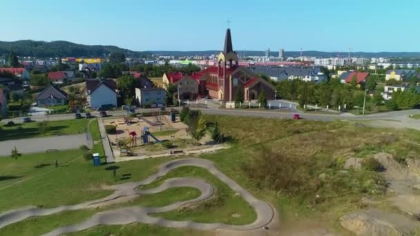 Panorama Igreja Católica Romana Rumia Kosciol Padewskiego Vista Aérea Polônia — Vídeo de Stock