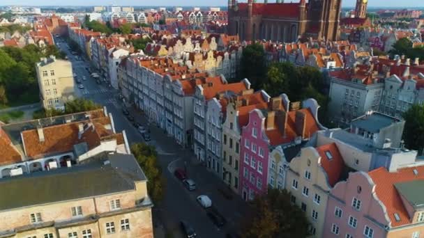 Szeroka Ulica Stare Miasto Gdańsk Widok Lotu Ptaka Polska Wysokiej — Wideo stockowe