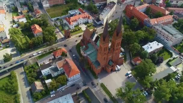 Beautiful Basilica Wloclawek Bazylika Nmp Aerial View Poland Vysoce Kvalitní — Stock video
