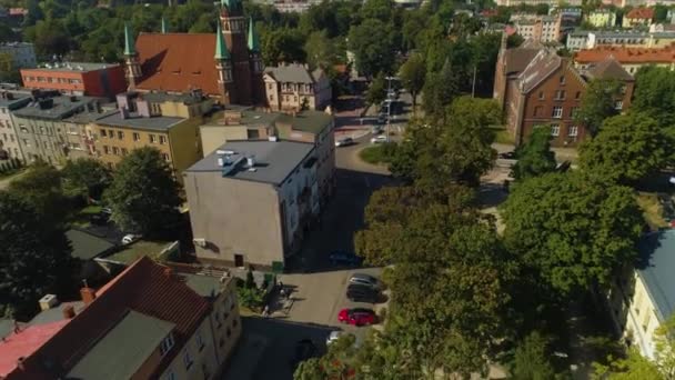 Rondo Leona Wielkiego Kirche Wejherowo Kosciol Kostki Luftaufnahme Polen Hochwertiges — Stockvideo