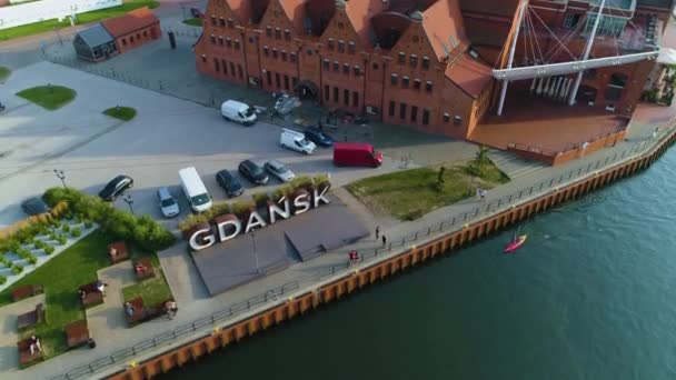 Aufschrift Gdansk Napis Aerial View Poland Hochwertiges Filmmaterial — Stockvideo