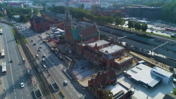 车站主营Gdansk Dworzec Kolejowy Aerial View Poland 高质量的4K镜头 — 图库视频影像