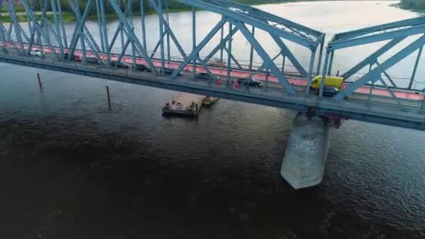 Vackra Pilsudski Bridge Vistula Torun Mest Wisla Flygfoto Polen Högkvalitativ — Stockvideo