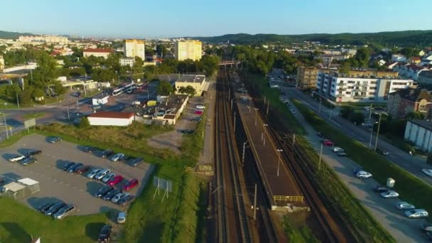 Vlakové Nádraží Rumia Dworzec Kolejowy Aerial View Polsko Vysoce Kvalitní — Stock video