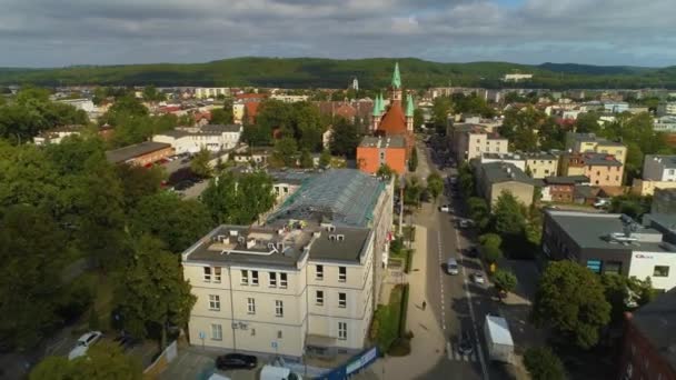 Beautiful Landscape Wejherowo Krajobraz Centrum Kosciol Aerial View Poland High — Stock Video