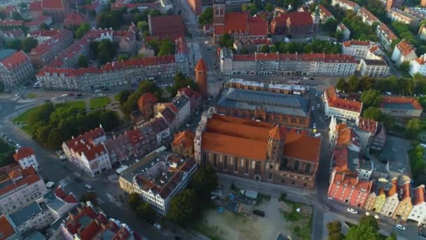 Bazylika Mikolaja Gdaňsk Old Town Basilica Aerial View Polsko Vysoce — Stock video